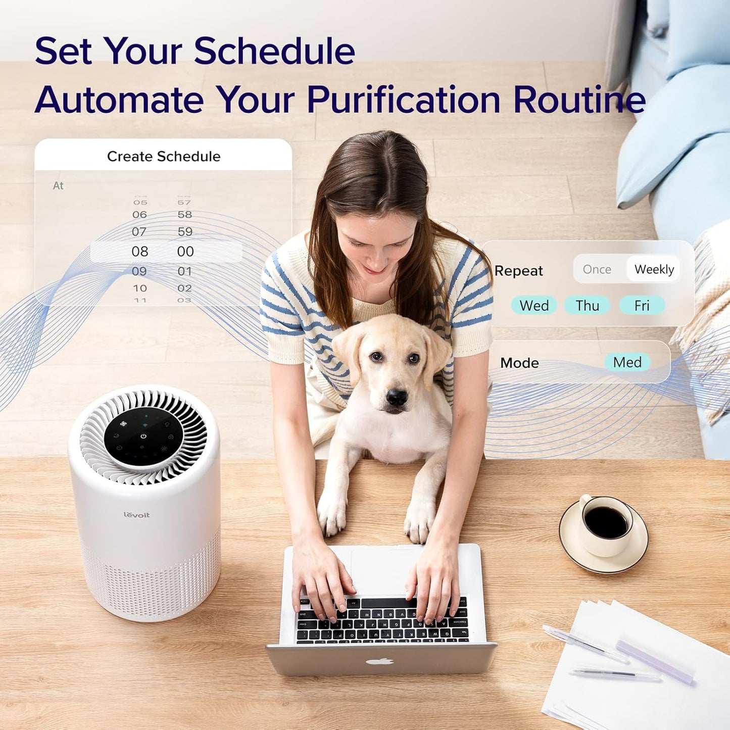 Air Purifier for Home Bedroom, Smart Wifi Alexa Control, Covers up to 916 Sq.Foot, 3 in 1 Filter for Allergies, Pollutants, Smoke, Dust, 24Db Quiet for Bedroom, Core 200S-P, White