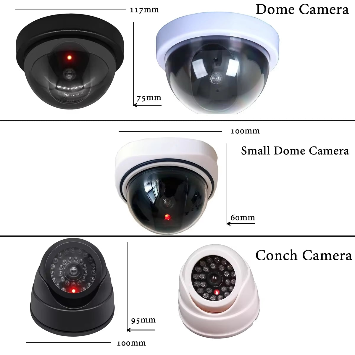 New Red Flashing LED Light Fake CCTV Security Camera for Home Office Surveillance Security System Black/White Dummy Conch Camera